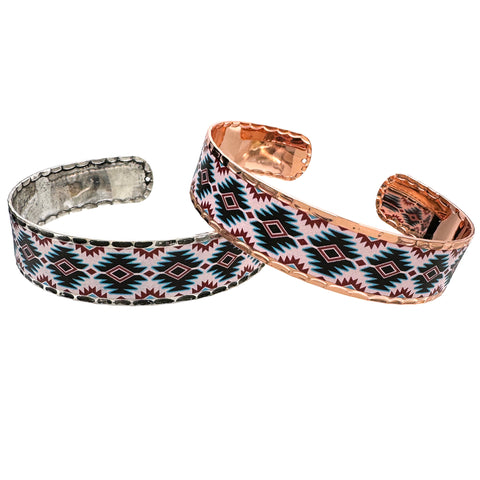 Aztec Print White Bracelet Cuff