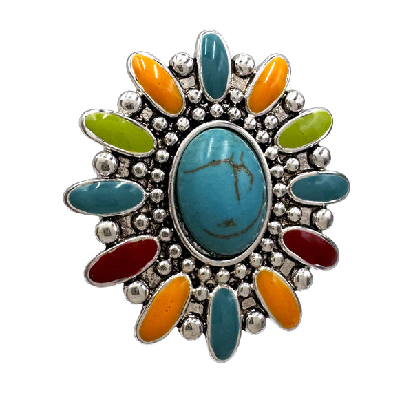 Turquoise Flower Large Western Stretch Ring
