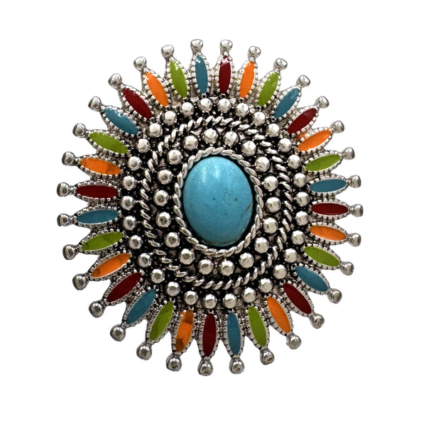Turquoise Stone Medallion Stretch Ring