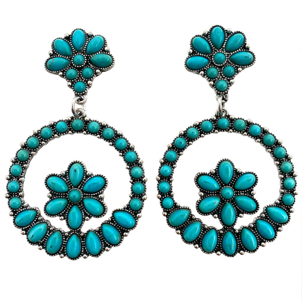 Flower Stone Stud Western Round Earrings