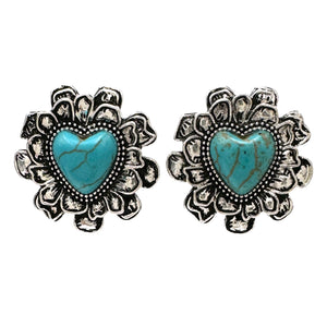 Turquoise Heart Flower Earrings