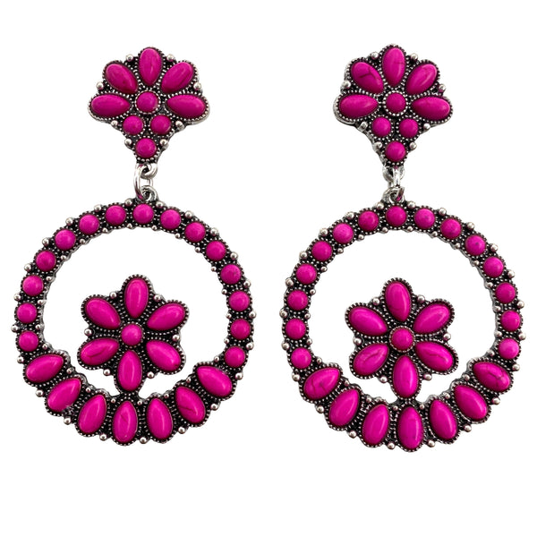 Flower Stone Stud Western Round Earrings