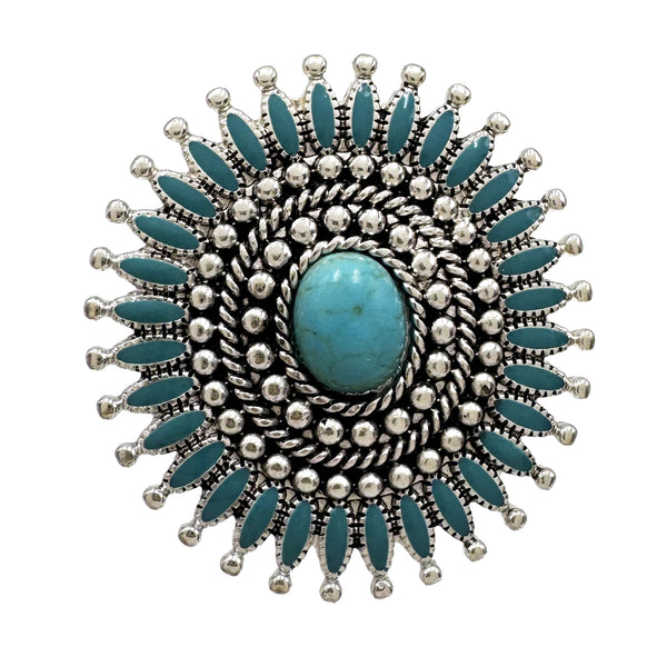 Turquoise Stone Medallion Stretch Ring