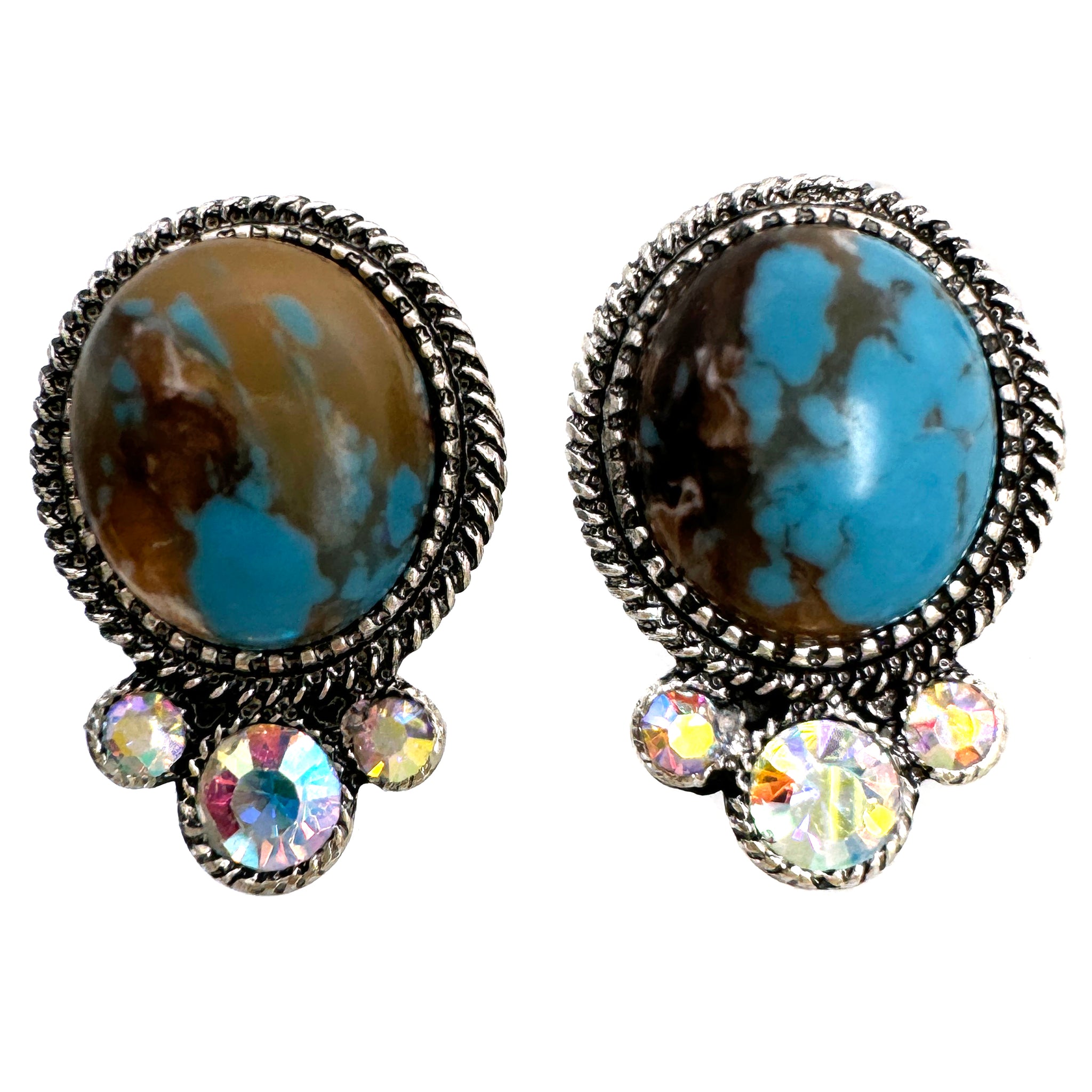 Bisbee Turquoise AB Rhinestone Flower Earrings