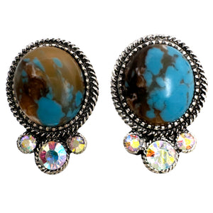 Bisbee Turquoise AB Rhinestone Flower Earrings