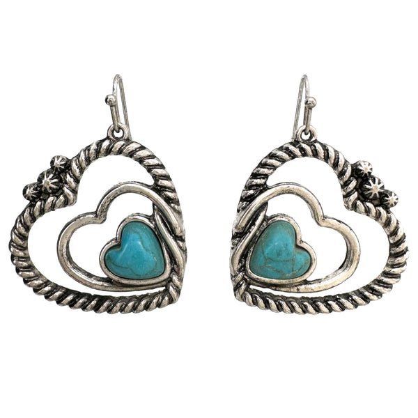 Hearts Shape Stone Rope Western Earrings