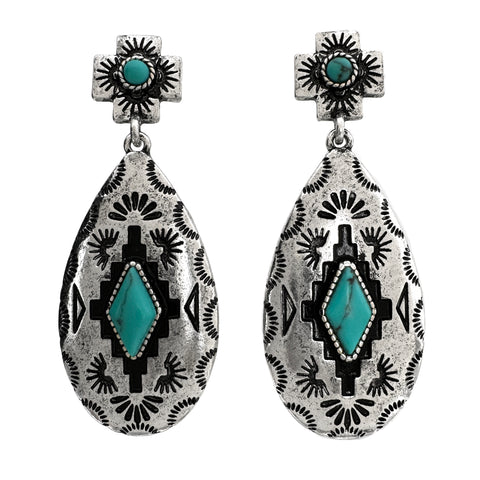 Aztec Teardrop Pendant Earrings