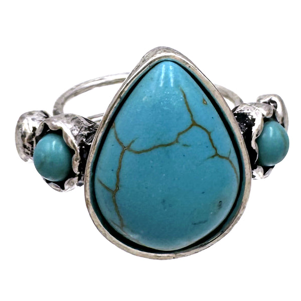 Teardrop Turquoise Stone Adjustable Ring
