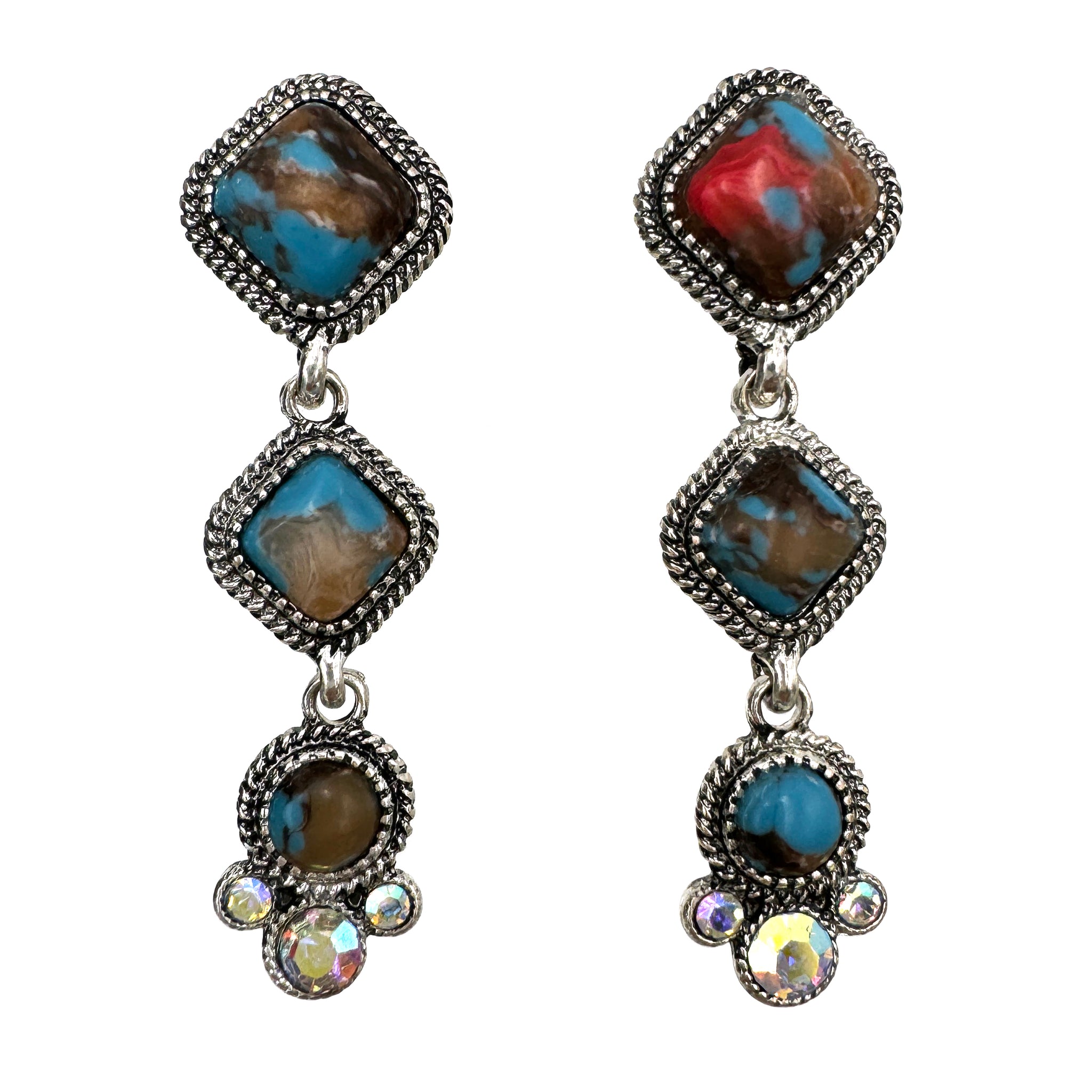 Bisbee Turquoise AB Rhinestone Three Studs Earrings