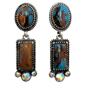 Bisbee Turquoise AB Rhinestone Two Dangle Earrings