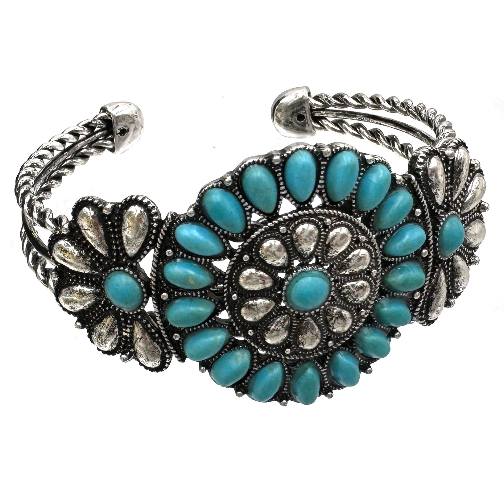 Western Flower Turquoise Stone Open Bangle