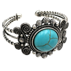 Western Turquoise Stone Floral Open Bangle