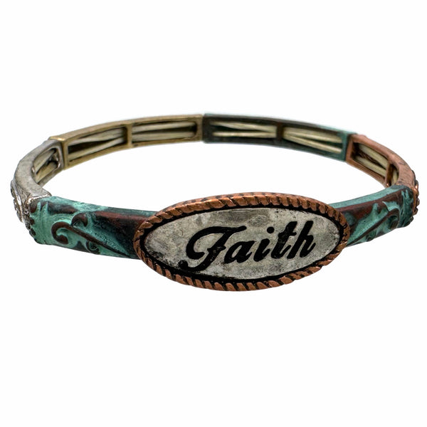 Faith Silver Tone Western Stretch Bangle Bracelet