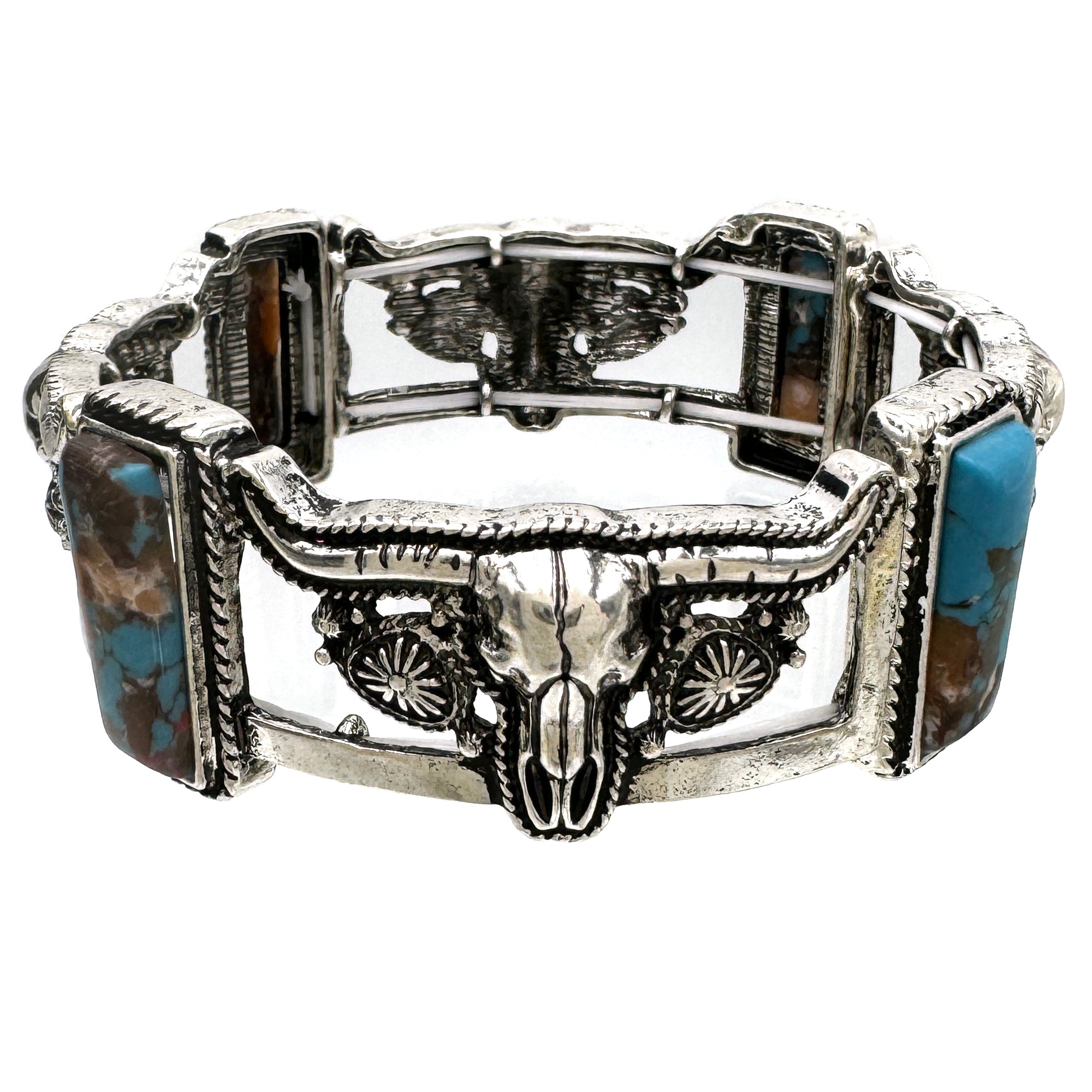 Longhorn Western Bisbee Turquoise Stretch Bracelet