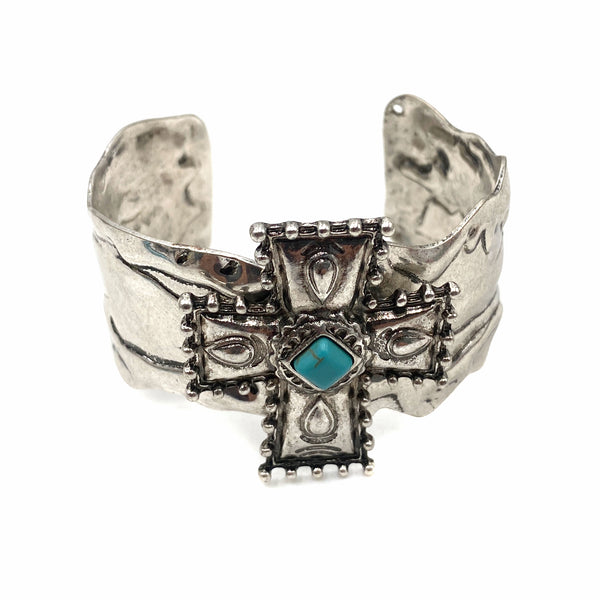 Native Cross Hammered Metal Large Cuff Bracelet