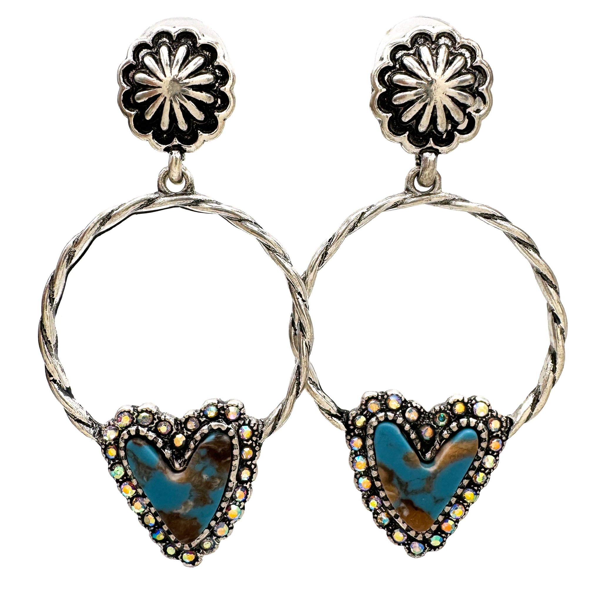 Bisbee Turquoise Heart on Hoop Earrings