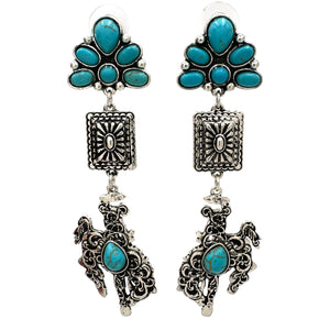 Western Cowboy Horse Turquoise Navajo Three Charm Dangle Earrings