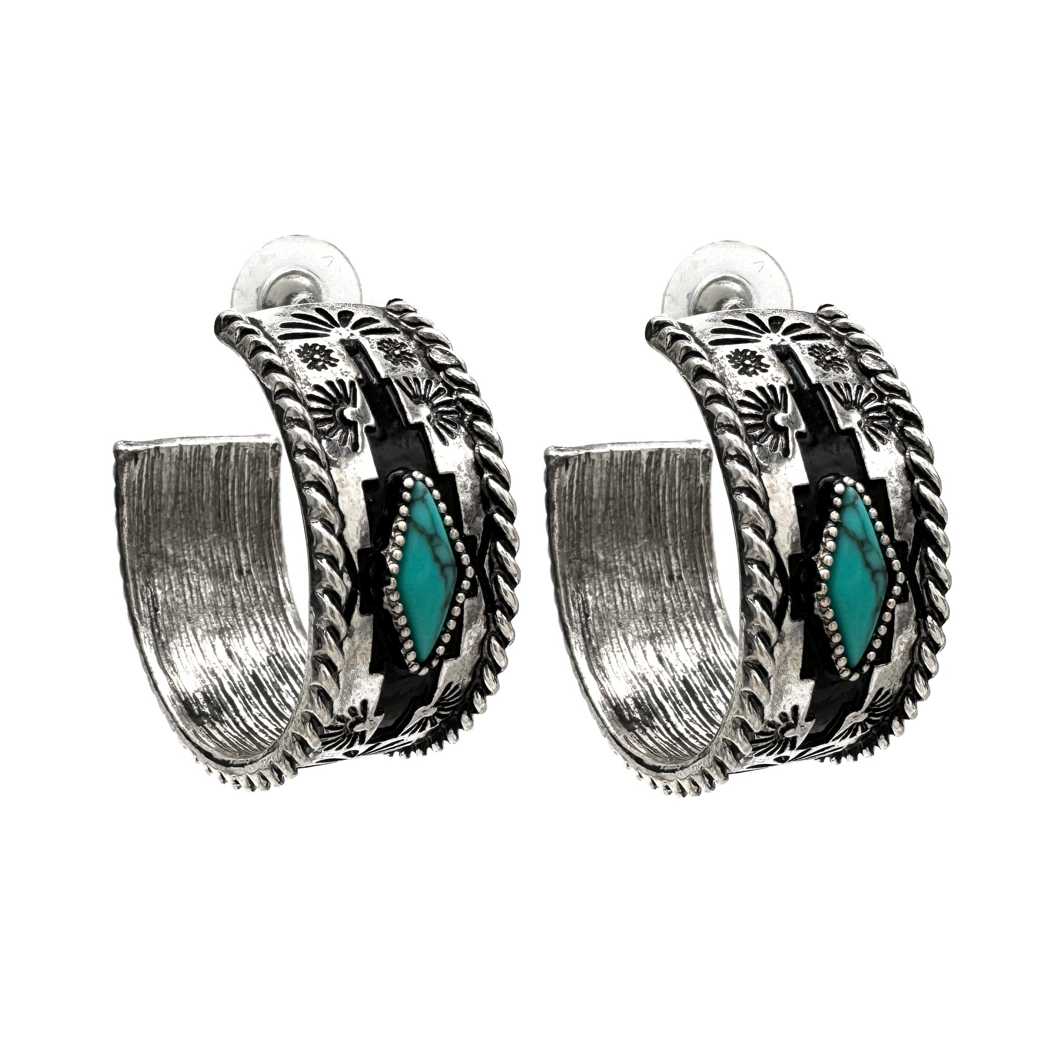 Aztec Diamond C Hoop Wide Earrings