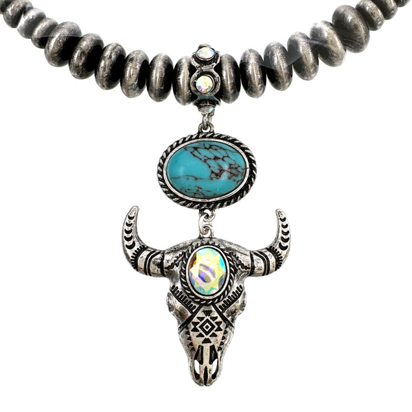 Silver Longhorn AB Rhinestone Navajo Bead Choker