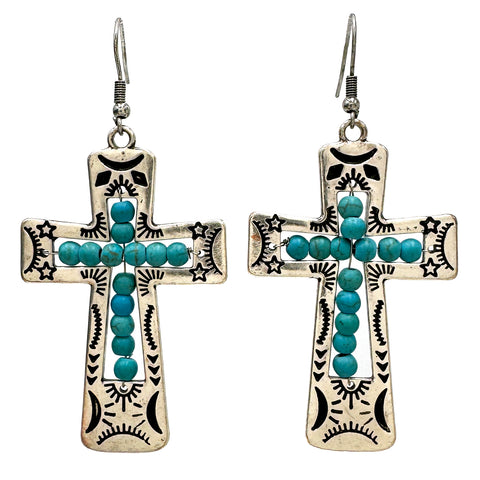 Native Cross Turquoise Beads Earrings