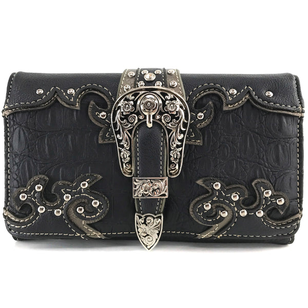 Croc Pu Leather Buckle Crossbody Wallet