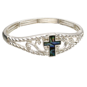 Abalone Cross Silver Bracelet