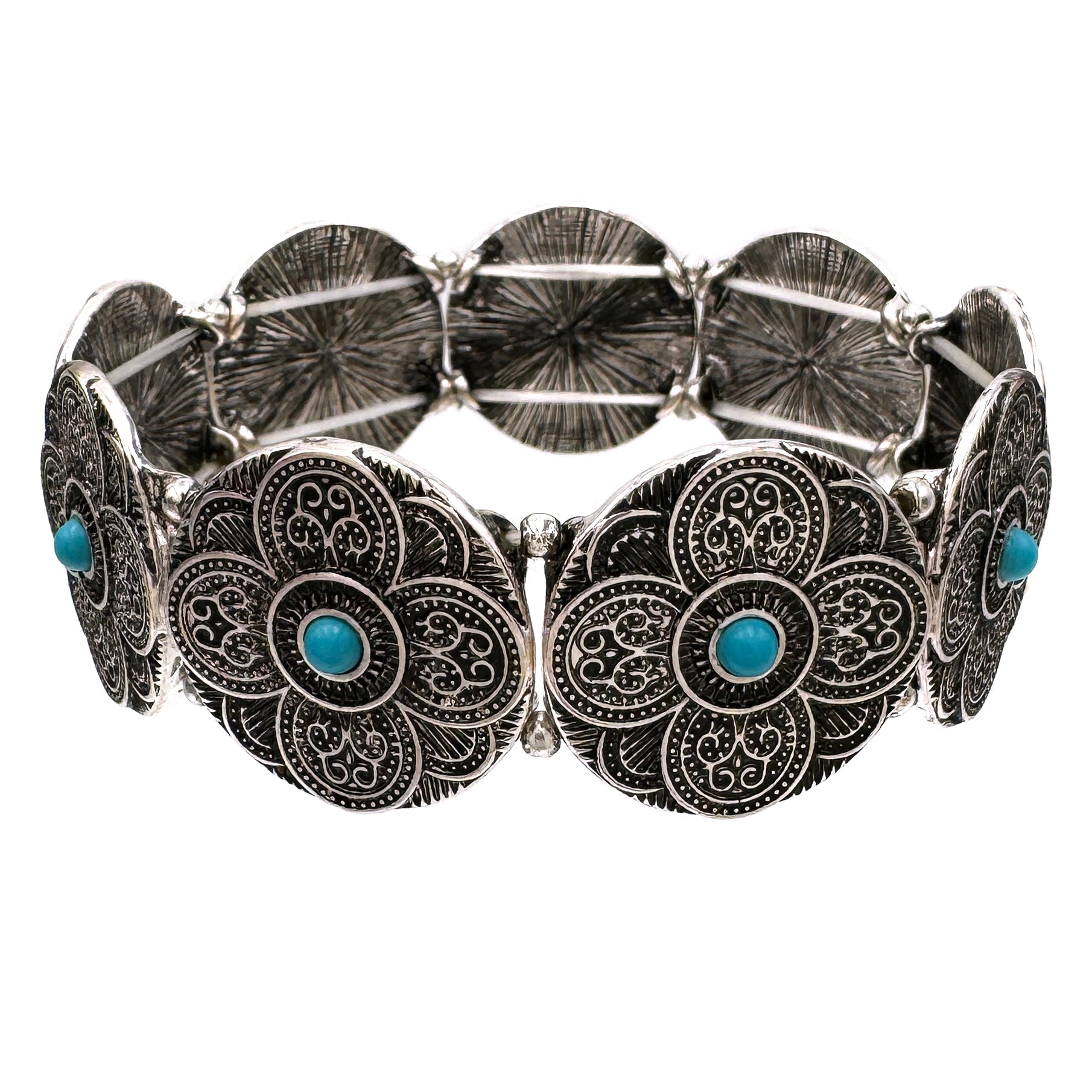 Medallion Filigree Concho Turquoise Silver Bracelet