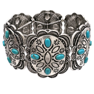 Floral Filigree Oval Concho Turquoise Silver Bracelet