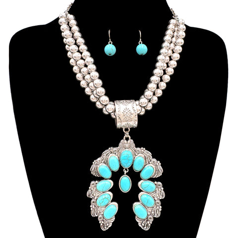 Large Squash Blossom Pendant Chunky Necklace Earrings Set