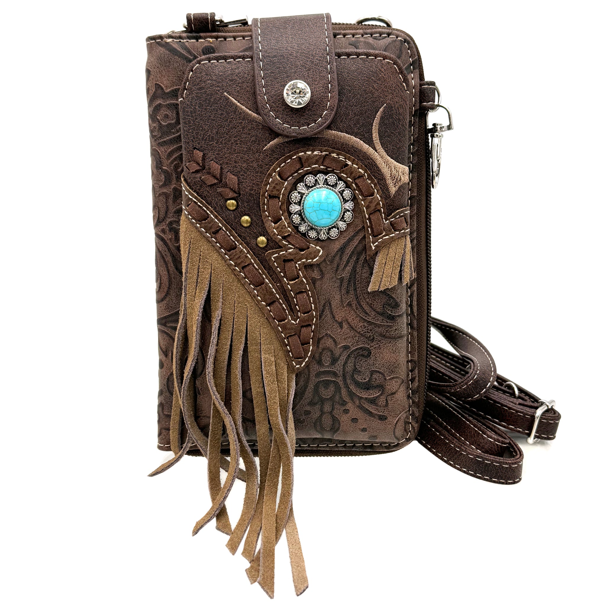 Turquoise Concho Fringe Crossbody Western Phone Wallet