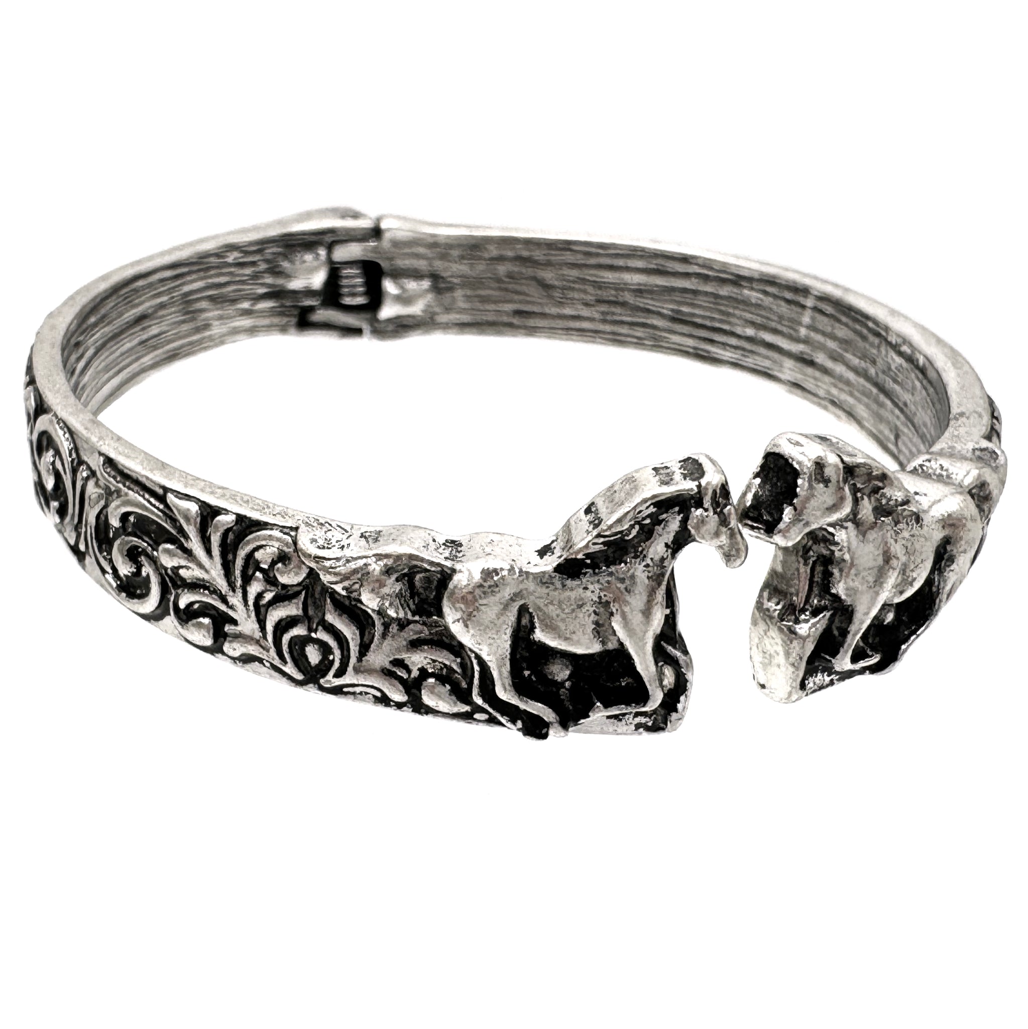 Horse Floral Filigree Western Hinged Bracelet