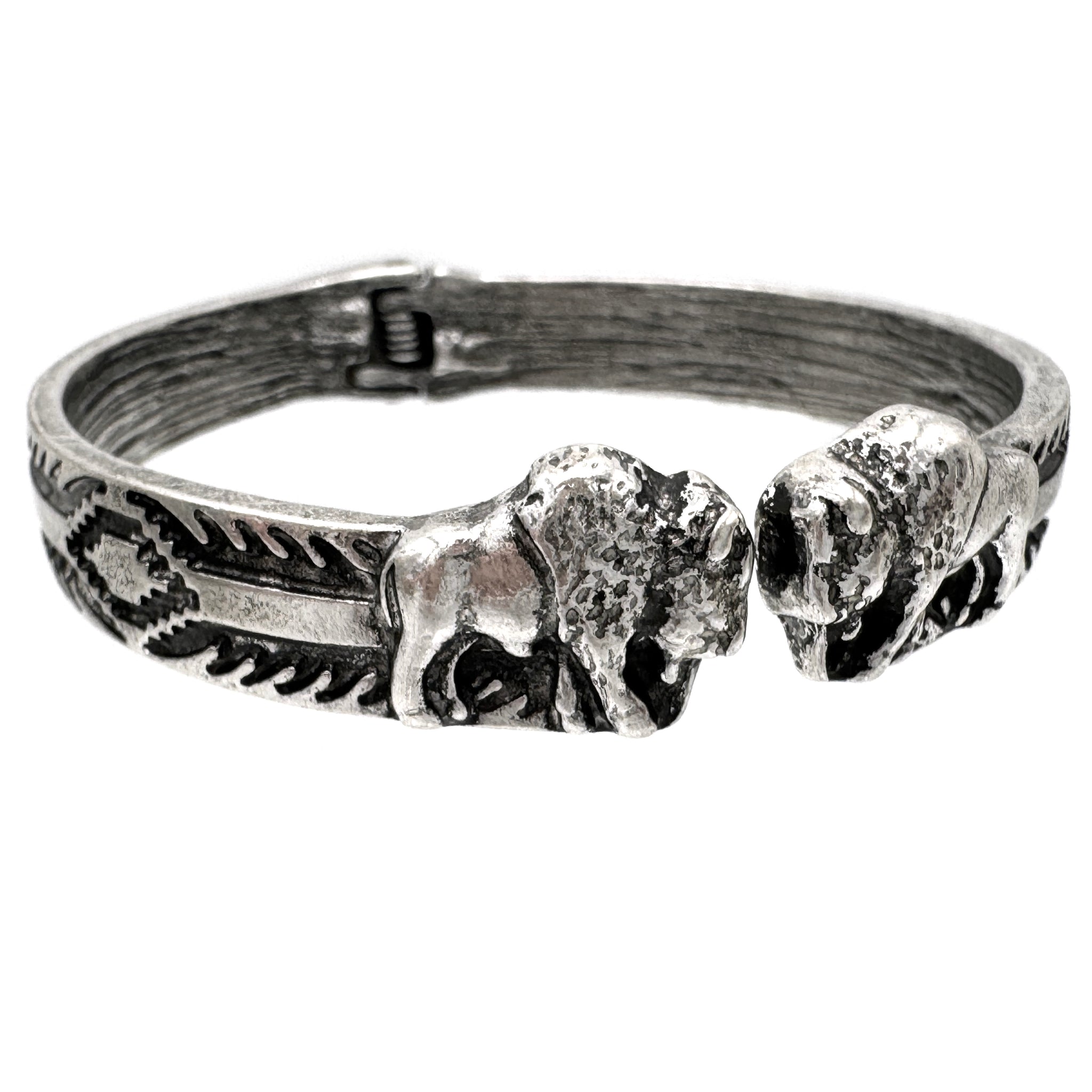 Bison Buffalo Southwestern Tribal Western Hinged Bracelet