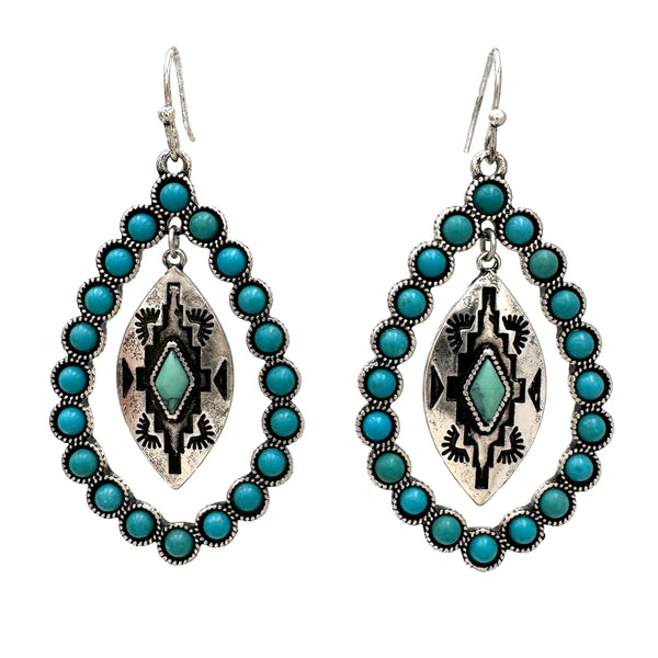 Aztec Pendant Turquoise Teardrop Ring Earrings