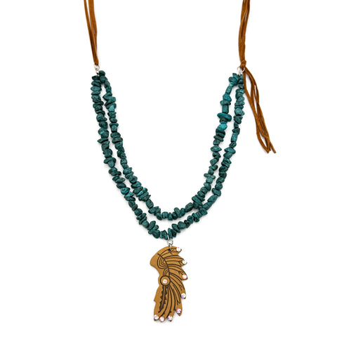 Leather Chieftain Headdress Turquoise Stone Suede Necklace