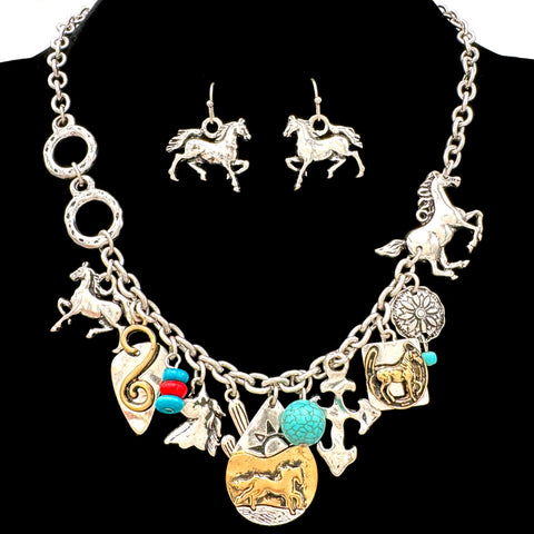 Southwestern Horse Aztec Navajo Vintage Charms Necklace