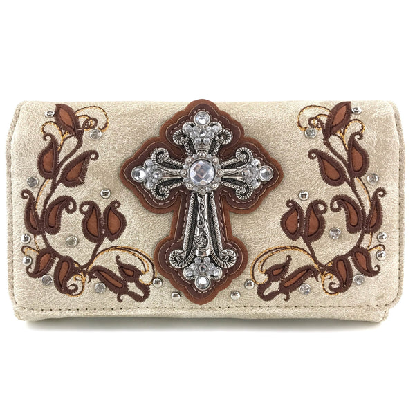 Floral Leaves Cross Western Crossbody Wallet