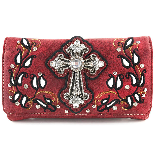 Floral Leaves Cross Western Crossbody Wallet