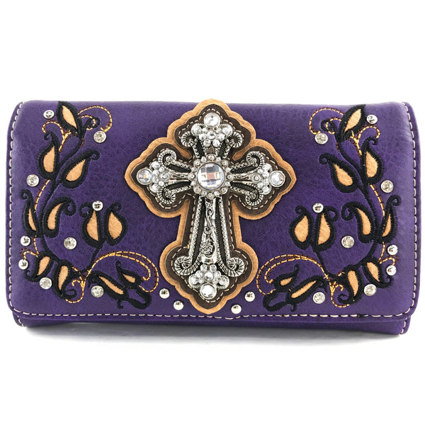 Floral Leaves Cross Western Crossbody Wallet