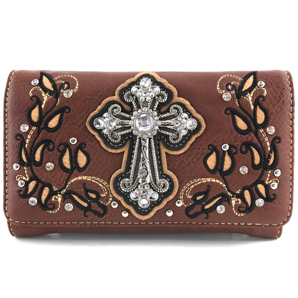 Floral Leaves Cross Western Crossbody Wallet