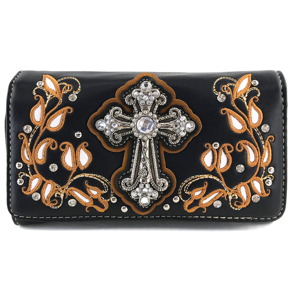 Floral Leaves Cross Western Crossbody Wallet