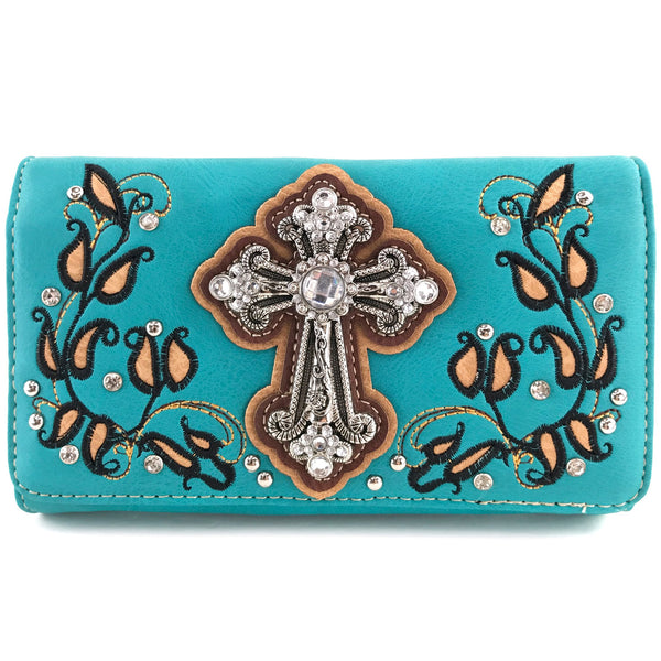 Floral Leaves Cross Western Crossbody Wallet