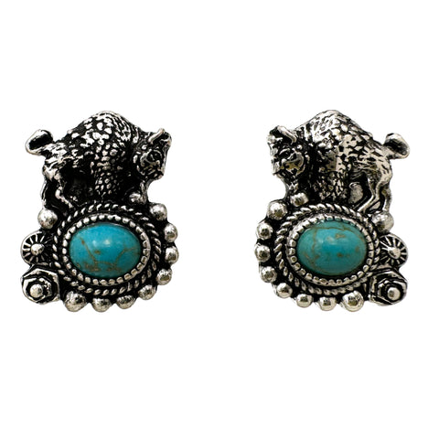 Turquoise Stone Buffalo Stud Earrings