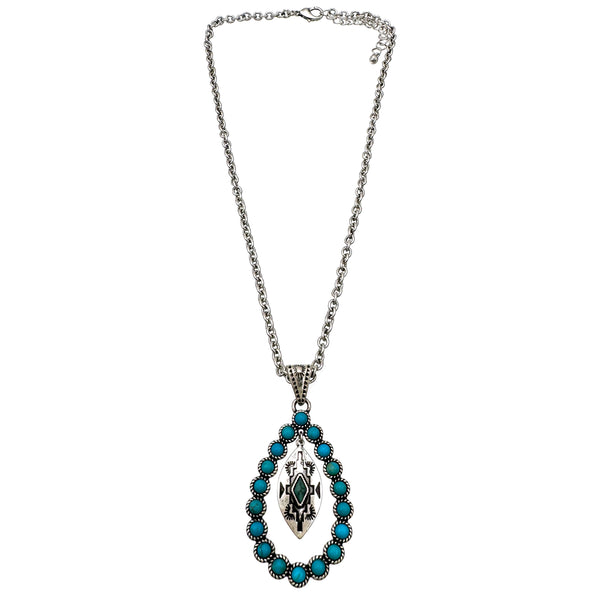 Aztec Pendant Turquoise Teardrop Ring Necklace