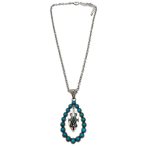 Aztec Pendant Turquoise Teardrop Ring Necklace