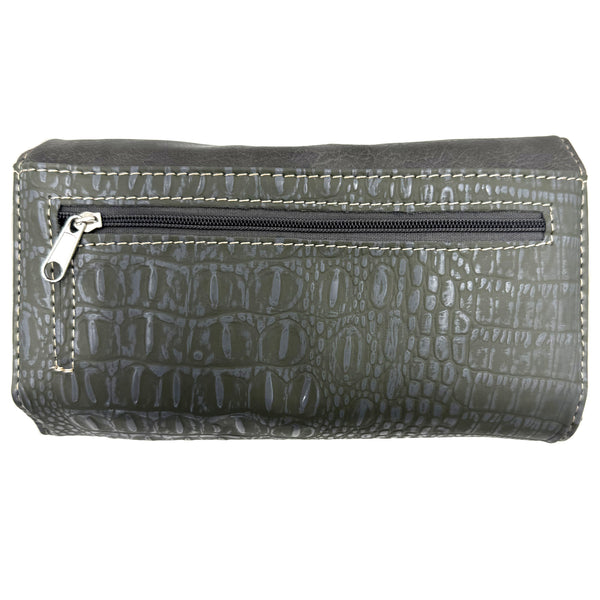 Croc Pu Leather Cross Rhinestone Crossbody Wallet