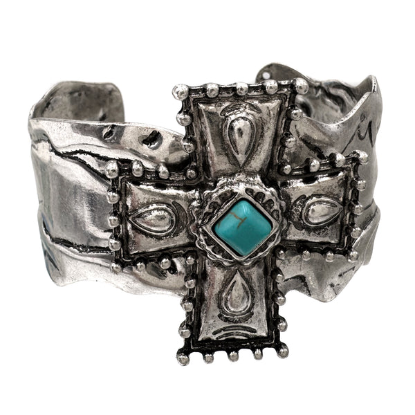 Native Cross Hammered Metal Large Cuff Bracelet