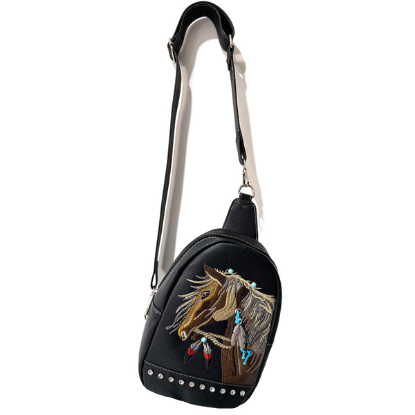 Women's Embroidered Horse Crossbody Western Sling Backpack