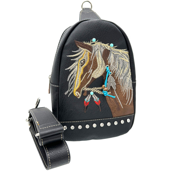 Women's Embroidered Horse Crossbody Western Sling Backpack