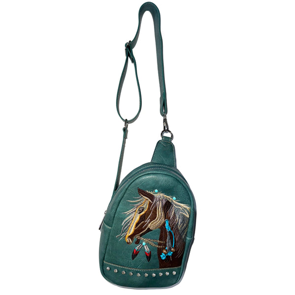 Women's Embroidered Horse Crossbody Western Sling Backpack