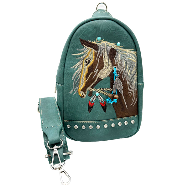 Women's Embroidered Horse Crossbody Western Sling Backpack